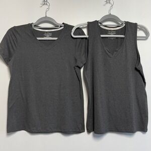 Live‎ 2 Lounge Charcoal Grey V Neck Short Sleeve Top & Tank Set Womens XS